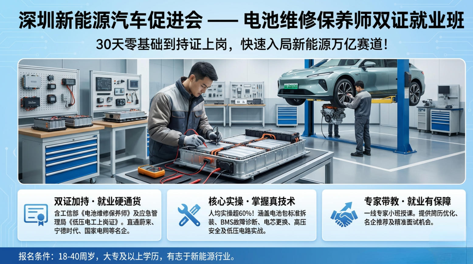 深圳新能源汽车促进会电池维修保养师双证就业班介绍(内容,特色,报名条件)