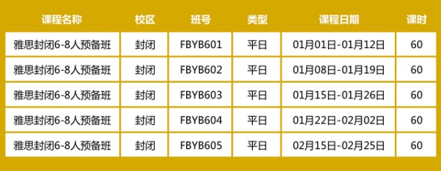 环球教育寒假雅思封闭6-8人预备班