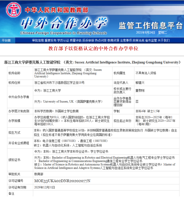 浙江工商大学萨寒克斯人工智能学院硕士项目
