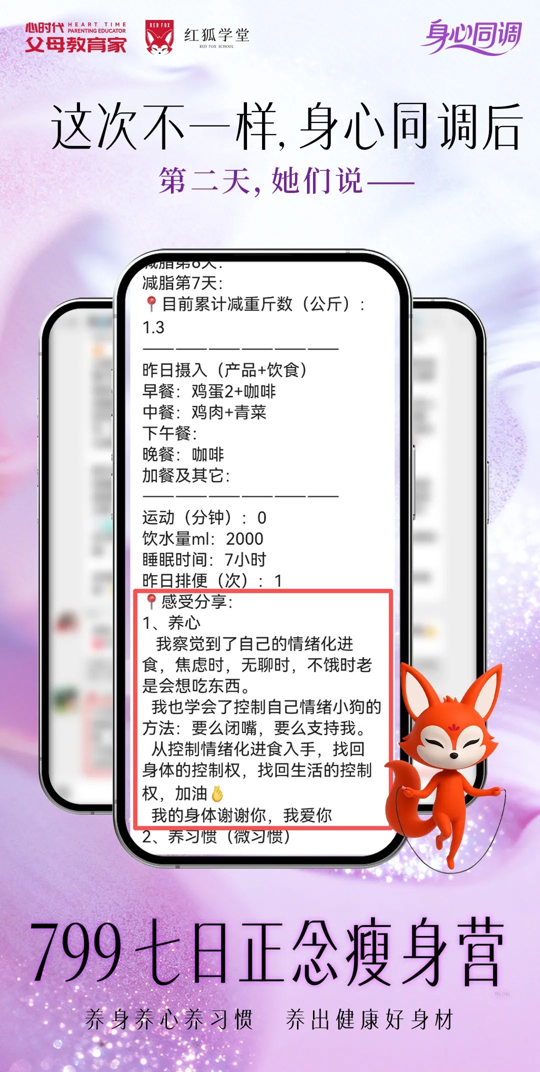 心时代父母梁敏老师第五期《七日正念瘦身营》学员反馈:饮食觉察与自我照顾