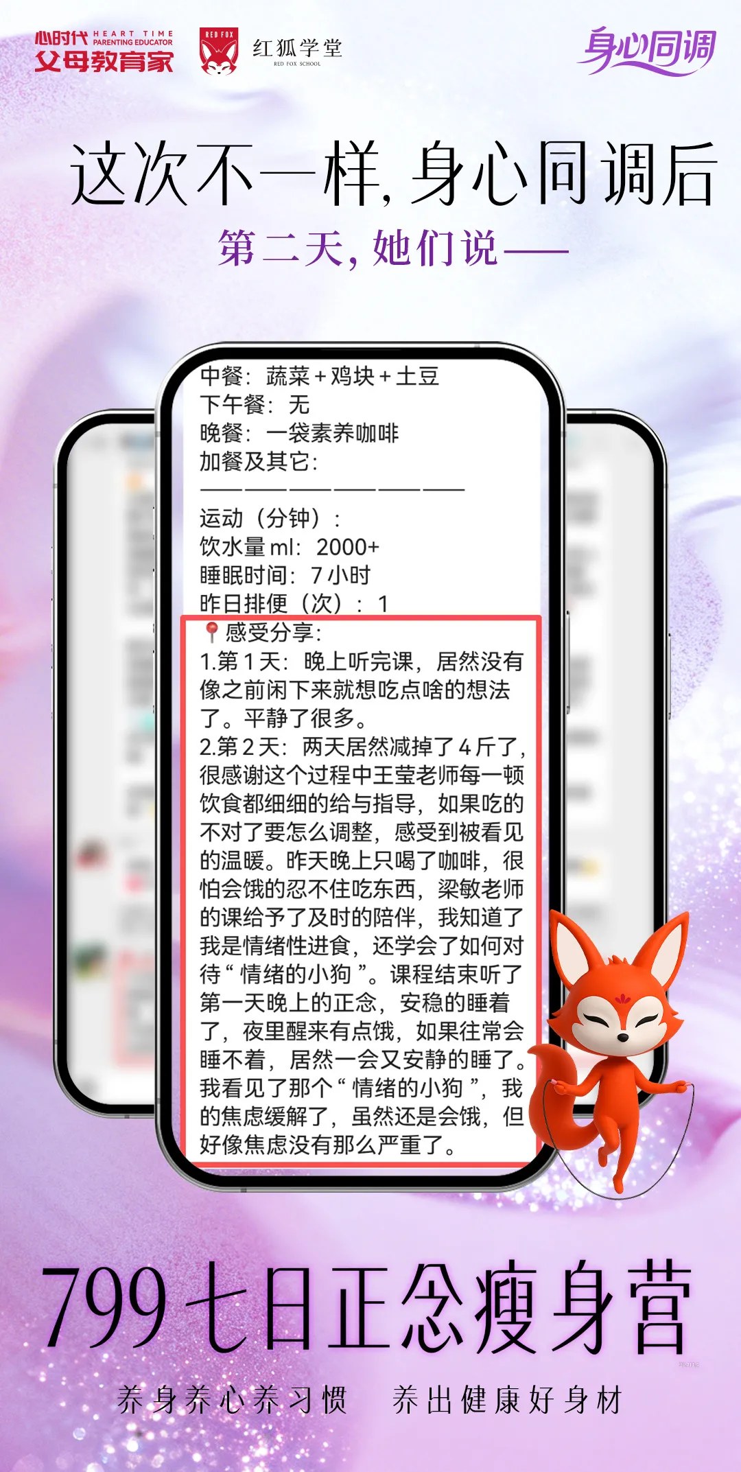 心时代父母梁敏老师第五期《七日正念瘦身营》学员反馈:饮食觉察与自我照顾