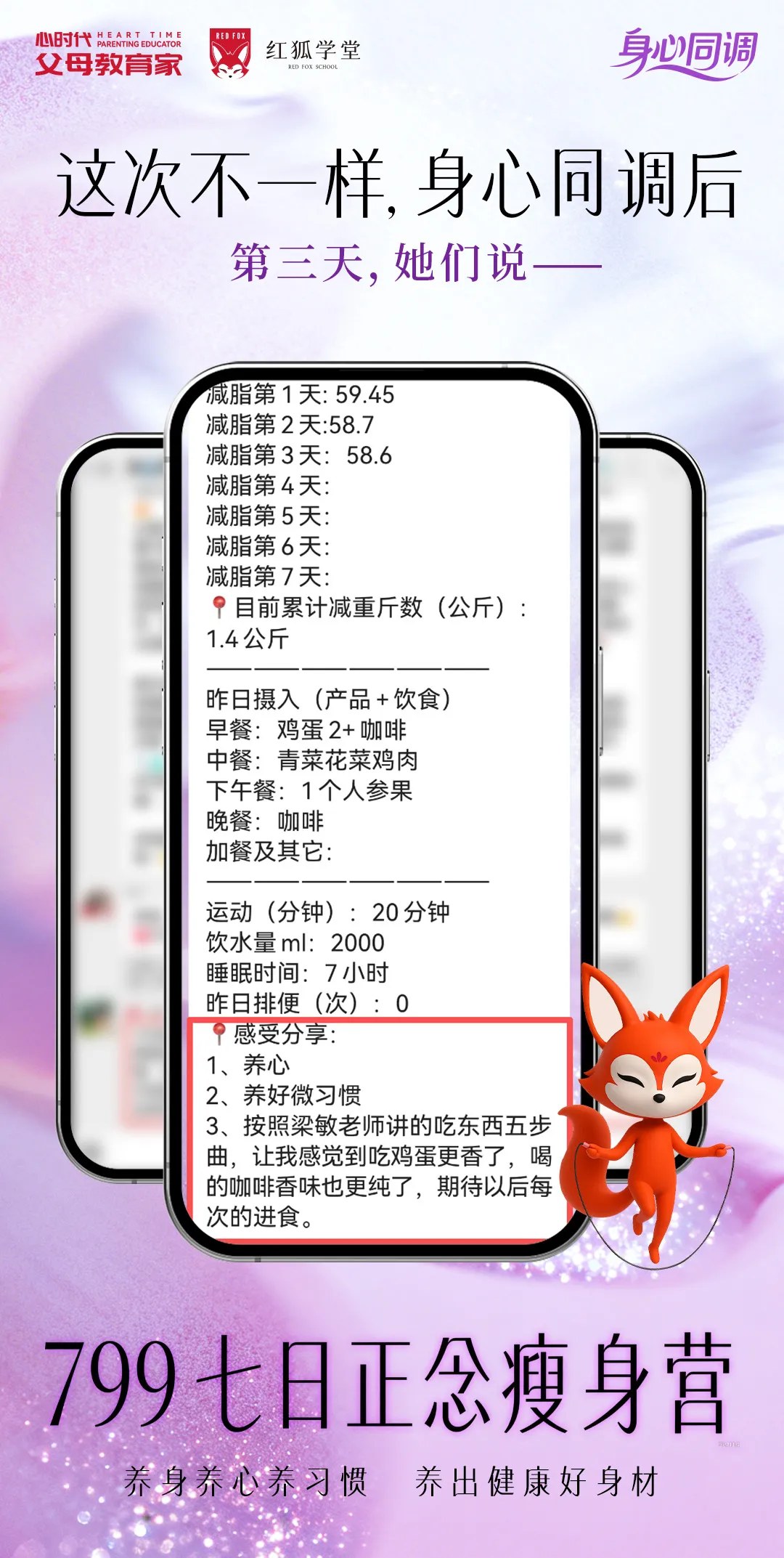 心时代父母梁敏老师第五期《七日正念瘦身营》学员反馈:饮食觉察与自我照顾