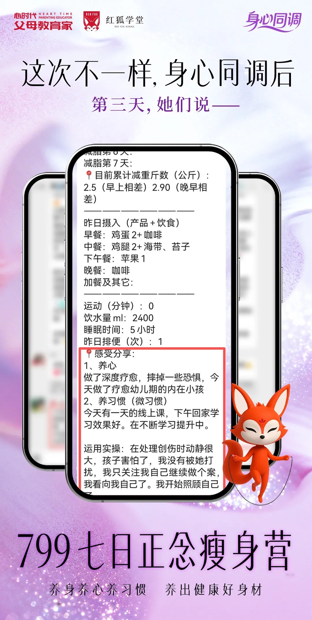 心时代父母梁敏老师第五期《七日正念瘦身营》学员反馈:饮食觉察与自我照顾