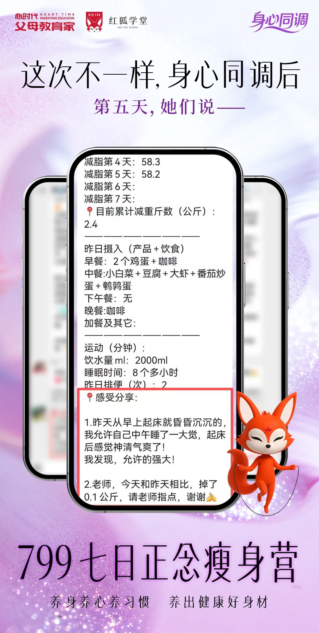 心时代父母梁敏老师第五期《七日正念瘦身营》学员反馈:饮食觉察与自我照顾
