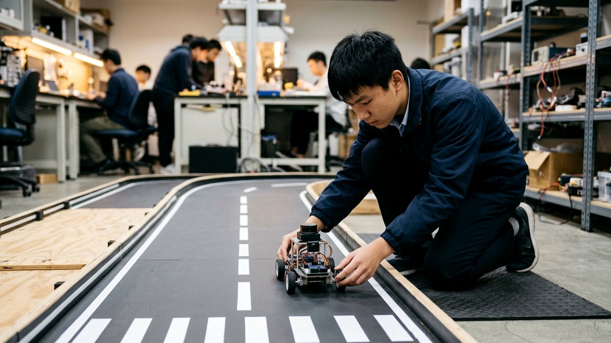 模拟复杂路况自主巡航!星火学堂AI视觉感知冬令营模拟道路挑战赛与技术答辩全景透视