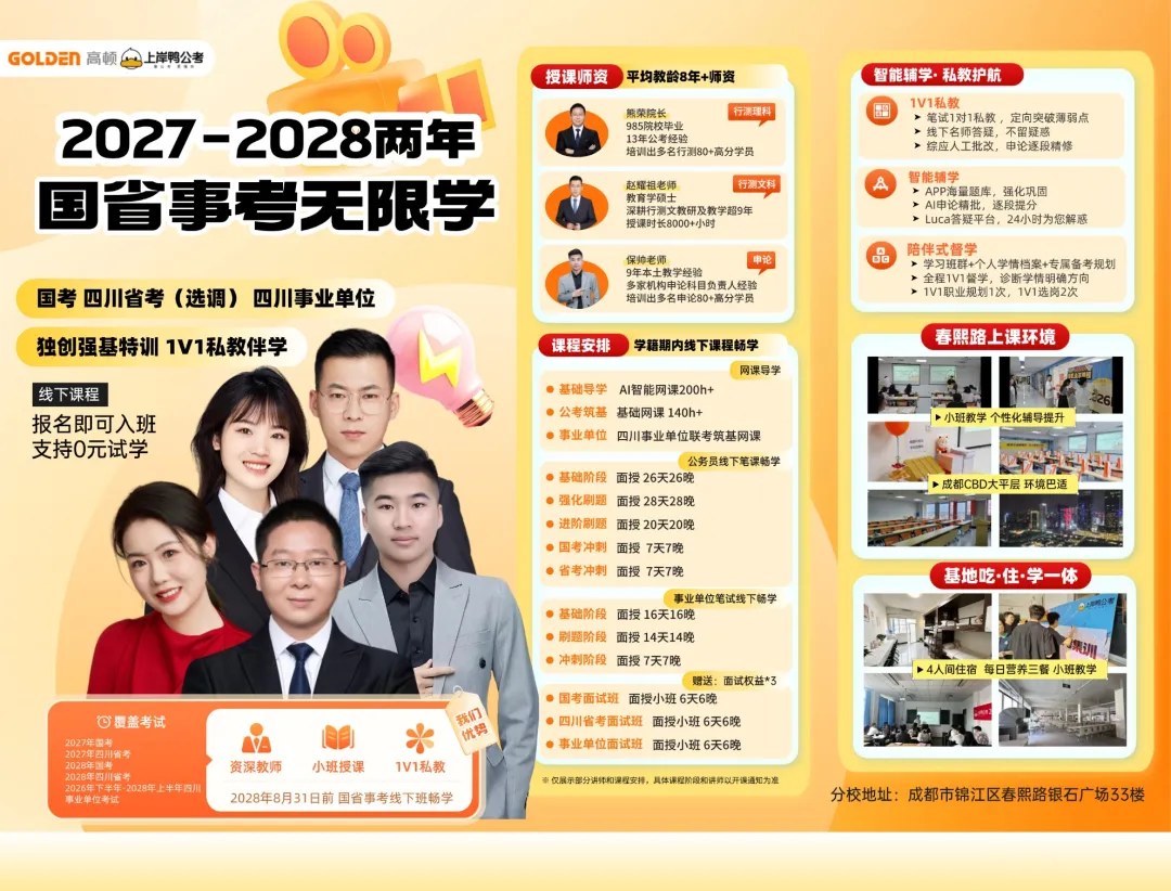 上岸鸭公考2027四川省考解读:2026年10月29日报名、12月5—6日笔试及招录变化