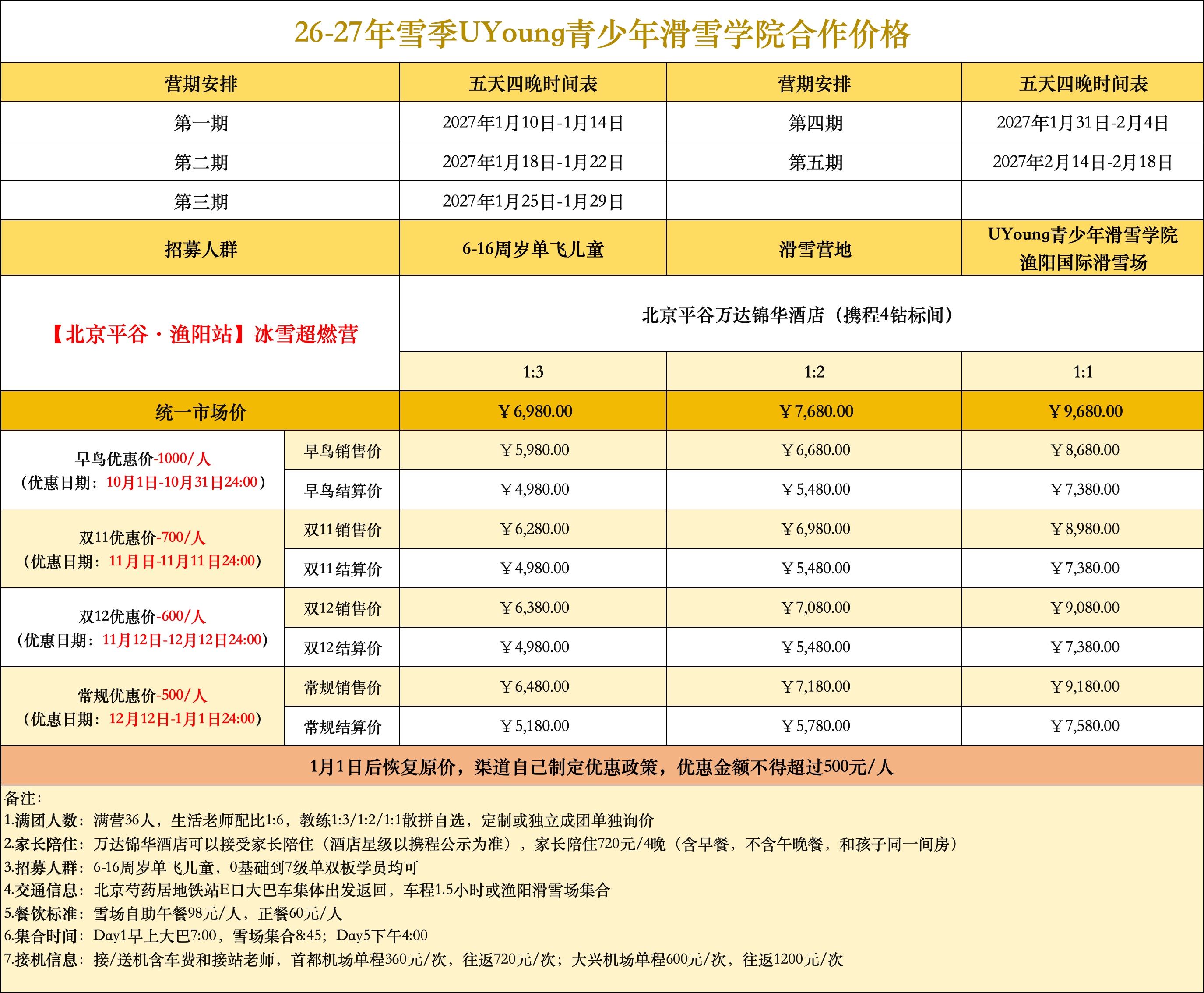 UYoung青少年营地 冰雪超燃营北京渔阳站5天4夜
